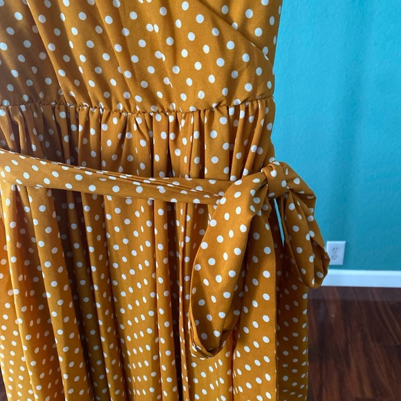 Mia Joy Boho Maxi Dress Small Mustard Yellow Polka Dot Layered Sleeveless (P-17) - Picture 5 of 10